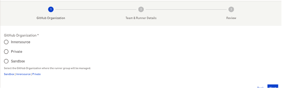 Self-serve template – GitHub Organization selection